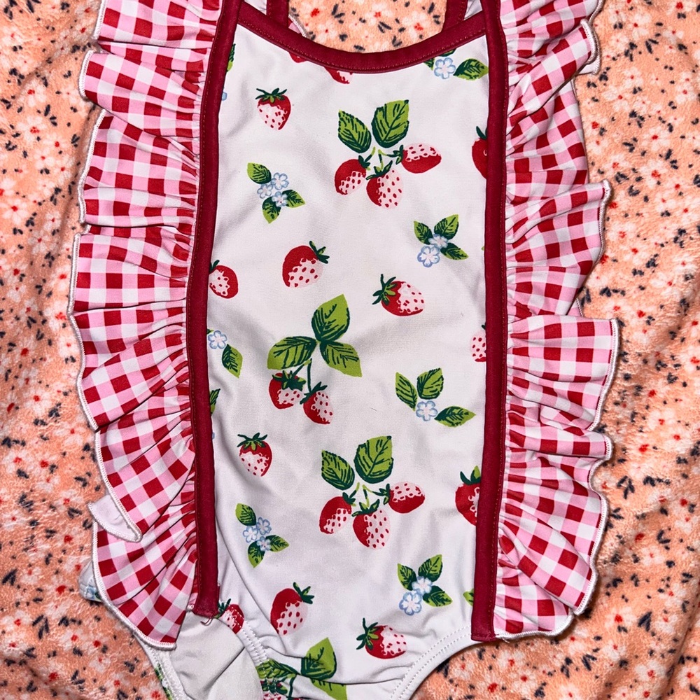 Strawberry Print Baby Swimsuit with Ruffles